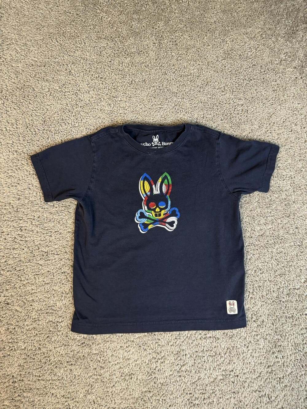Psycho Bunny Shirt Youth Small Blue Graphic Bunny Logo Pima Cotton Crew Neck
